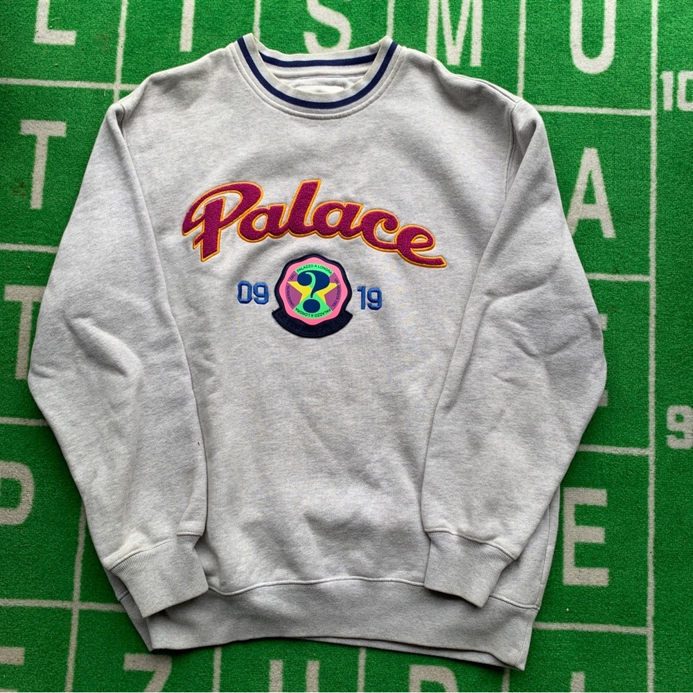 Palace Gray Sweatshirt with Multicolor Logo